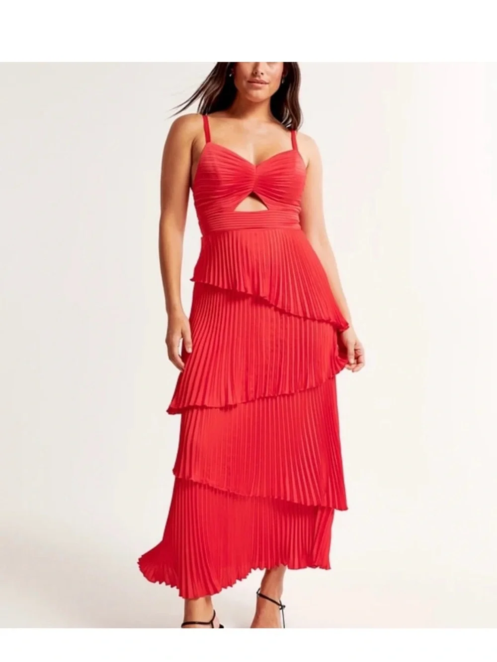 Abercrombie & Fitch Red Pleated Tiered Maxi Dress